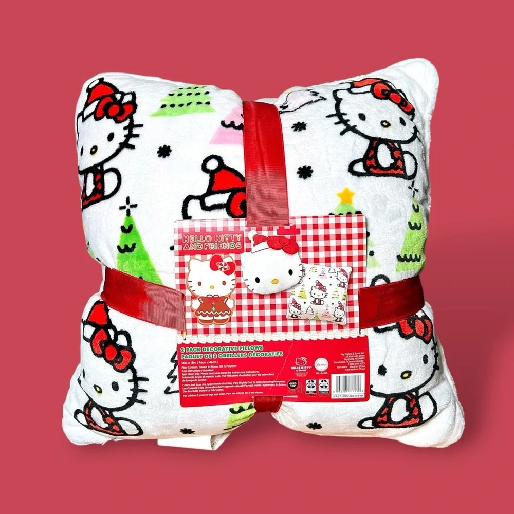 Hello Kitty and Friends Christmas White Red Green Decorative Pillows 2 Pack